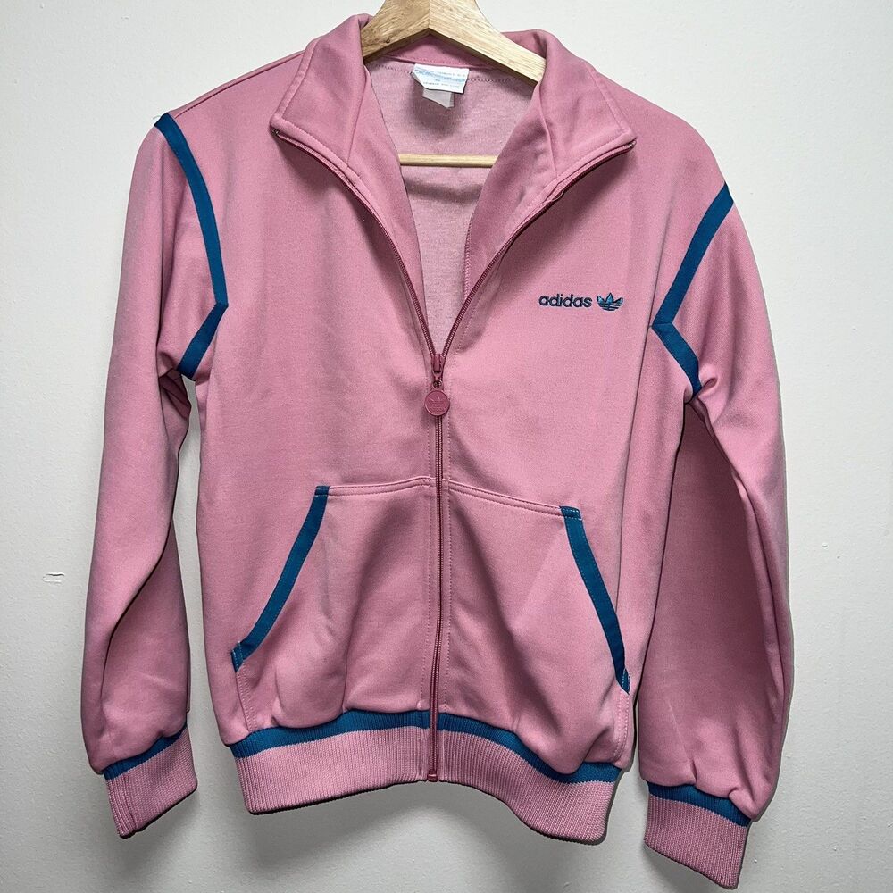 Vintage 1980s Adidas Women's Pink & Teal Full-Zip Track Jacket (S)